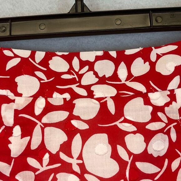 TALBOTS Midi Skirt 6P Red White Floral Print Cotton Lined A-Line Tie Textured - Picture 5 of 13